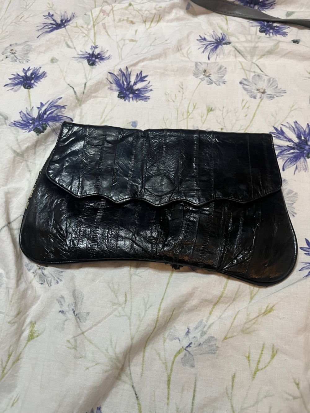 Black Scalloped-Edge eel skin Clutch - Picture 1 of 5